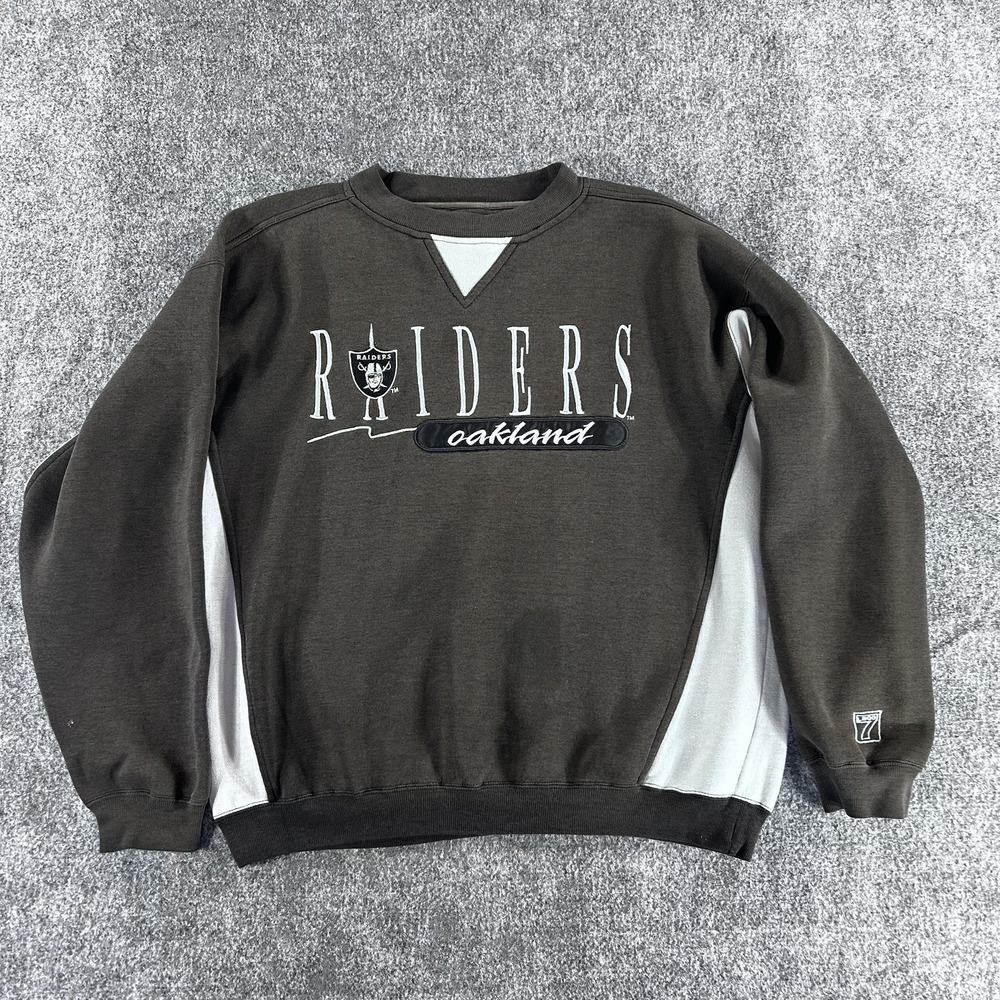 Vintage 90s Logo 7 Oakland Raiders Sweatshirt NFL Crew Neck Black Size Medium - Picture 2 of 10
